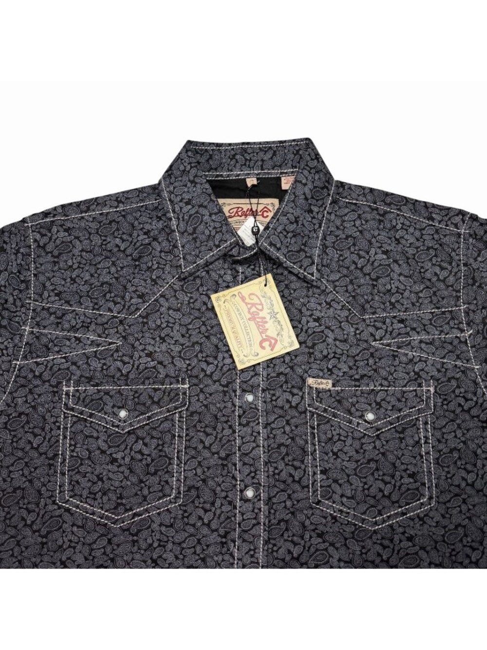 Rafter C Grey Western Paisley Print Pearl Snap Shirt Long Sleeve Men’s XL NWT!